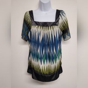 AB Studio Top Fully Lined Sheer Overlay  M